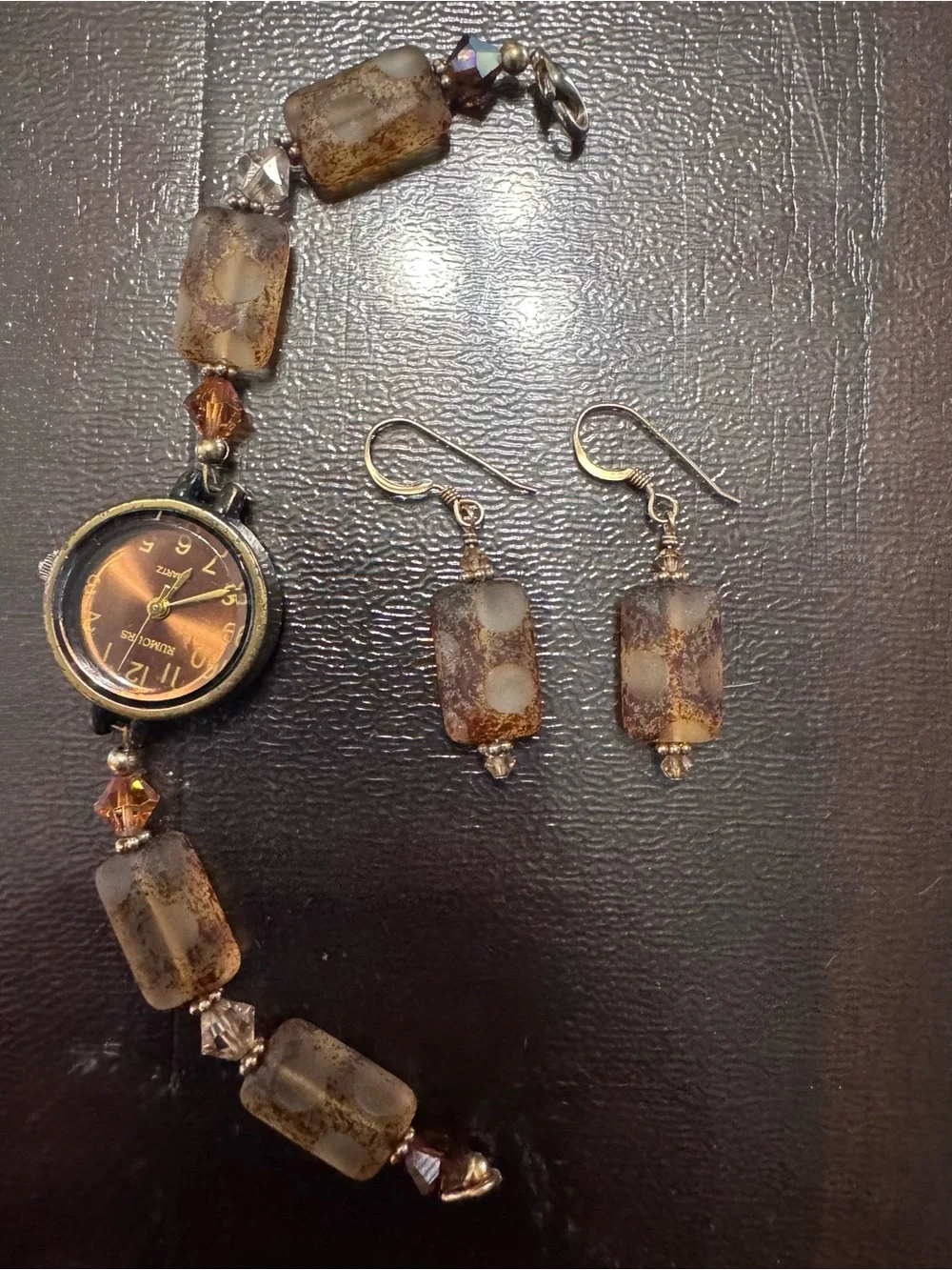 Rumours quartz wristwatch ( Working) And 14k Gold Filled Brown Beaded Earrings